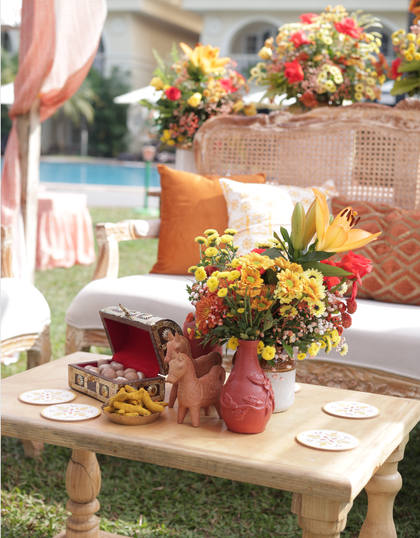 Lounge and Floral detail — Haldi decor — Zuri